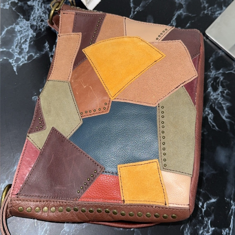 The SAK Brown Shoulder Bag Tote Multi-Patchwork Stud Indio Leather AUTHENTIC - Picture 12 of 13